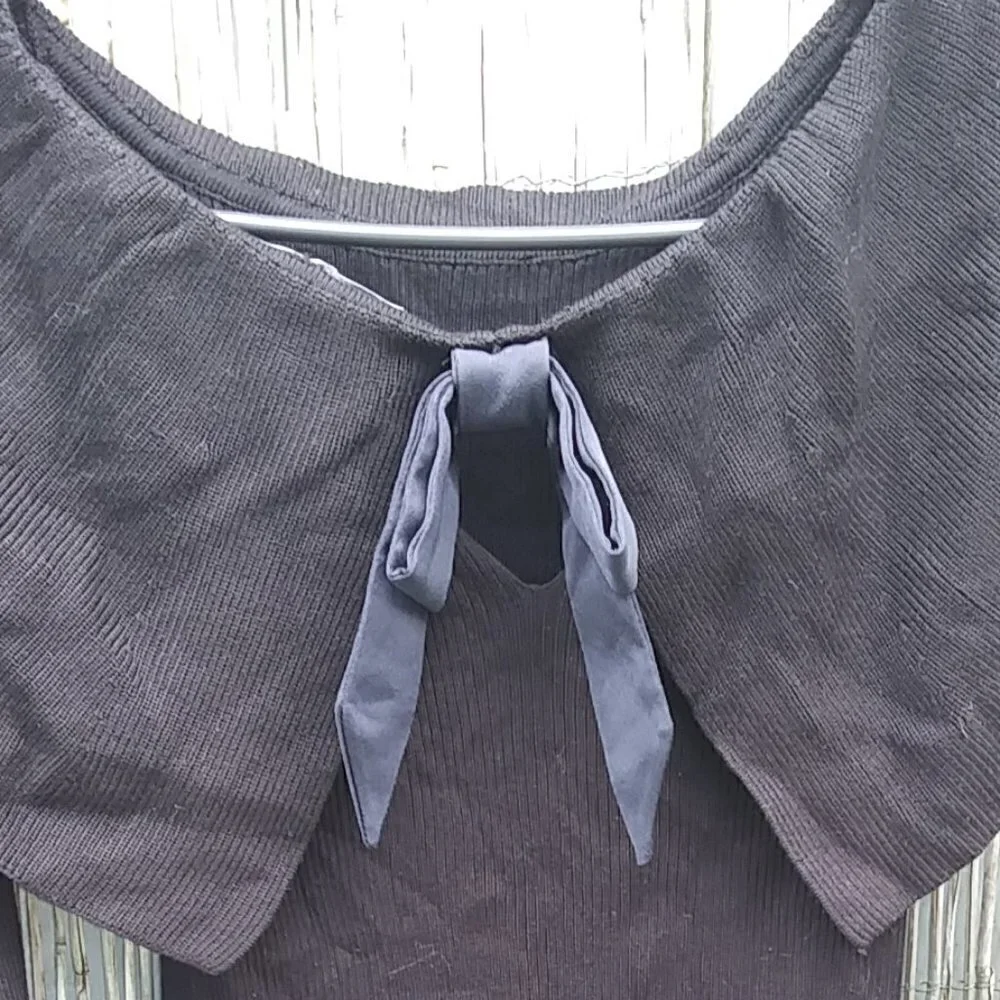 White House Black Market Black Sweater with Cowl, Peekaboo Area & Bow - XS NWT